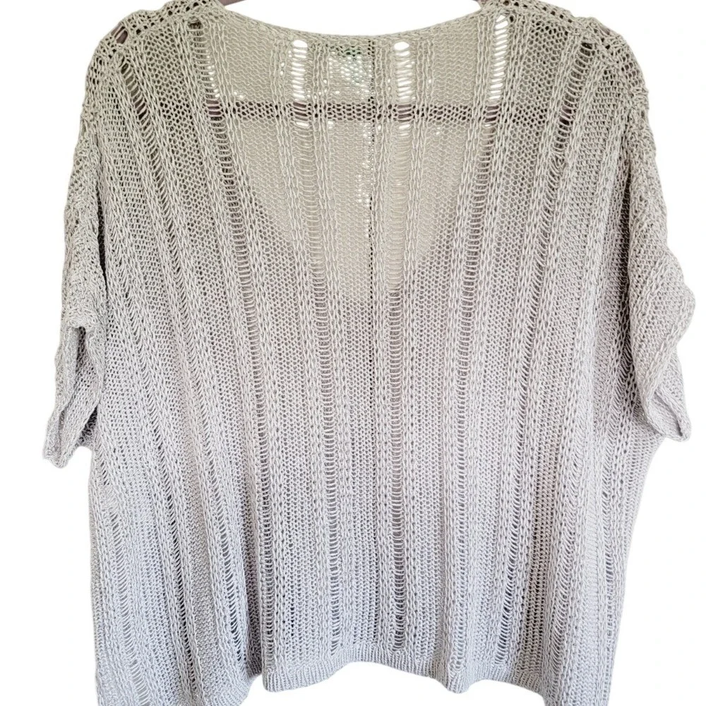 United‎ Colors of Benetton M Gray Slub Knit Oversized V-Neck Sweater Top Y2K